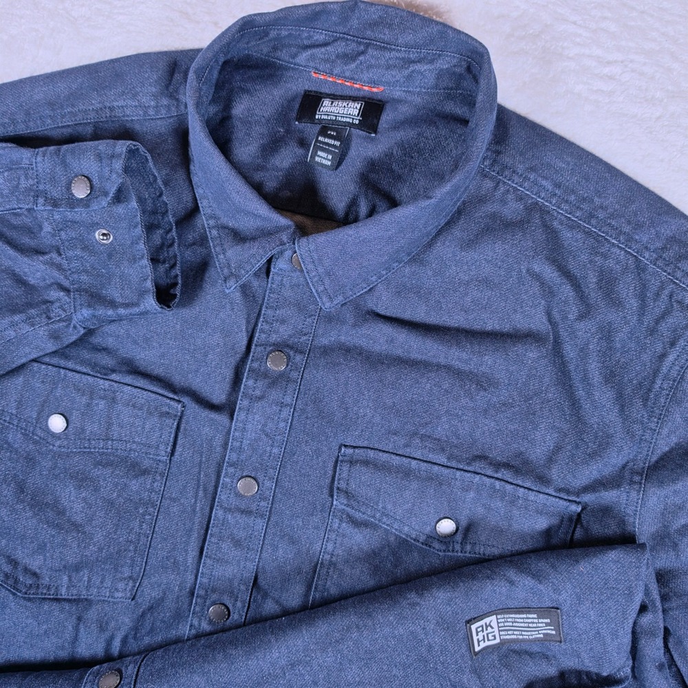 Alaskan Hardgear Denim Duluth Mens 2XL Blue Snap Front Relaxed Fit Shirt 80684